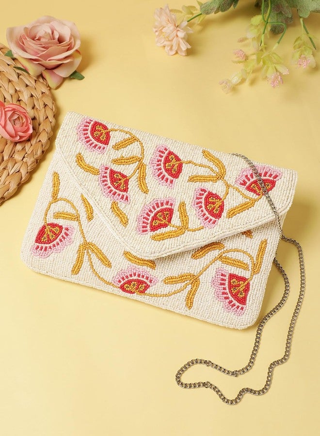 Anekaant Beaded Botanica Ivory Floral Embroidered Canvas Sling Bag | Perfect for Brunch & Day Outings - Image 3